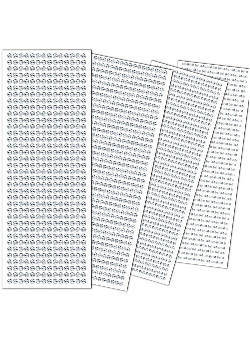3090Pcs 4 Sheets Rhinestone Stickers 3/4/5/6 mm Self Adhesive Craft Rhinestones Gems for Face Eyes Makeup Hair Body (White-3/4/5/6mm) - Image 1