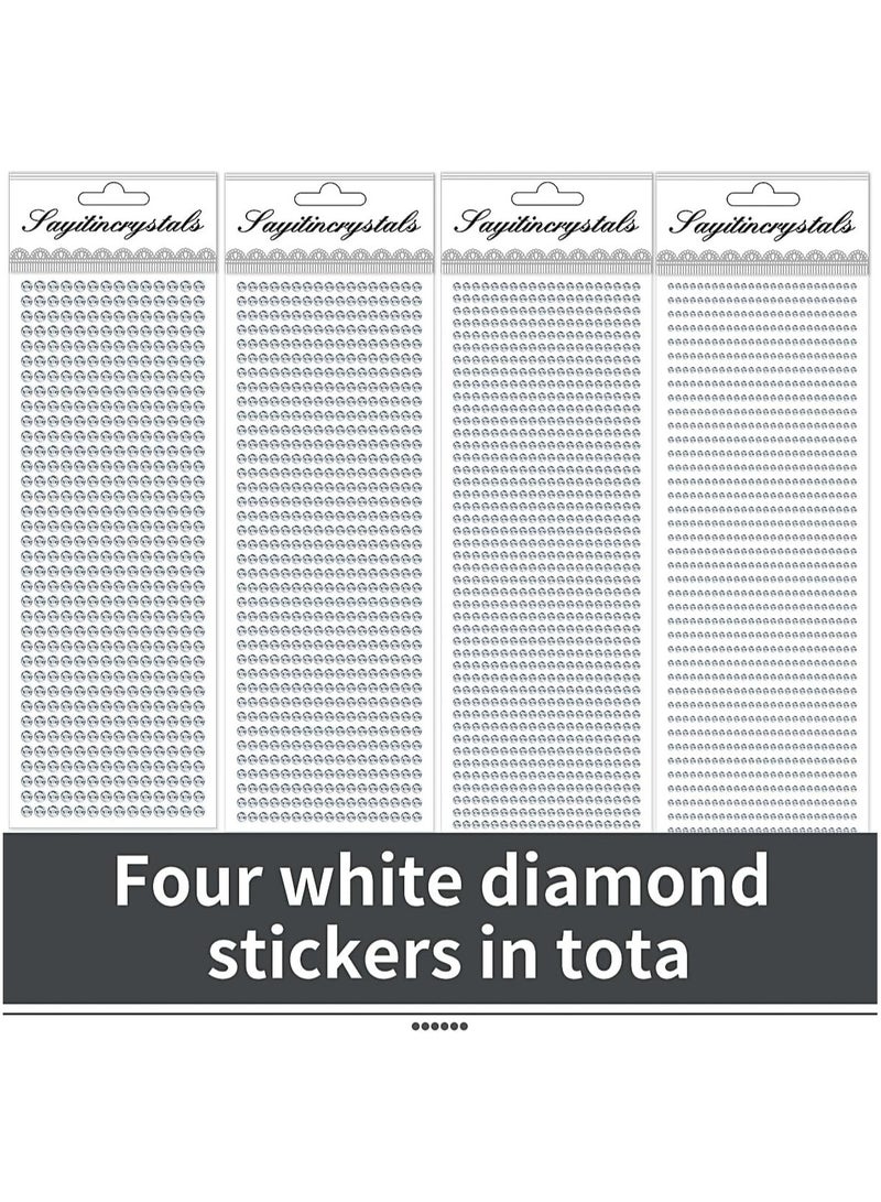 3090Pcs 4 Sheets Rhinestone Stickers 3/4/5/6 mm Self Adhesive Craft Rhinestones Gems for Face Eyes Makeup Hair Body (White-3/4/5/6mm) - Image 2