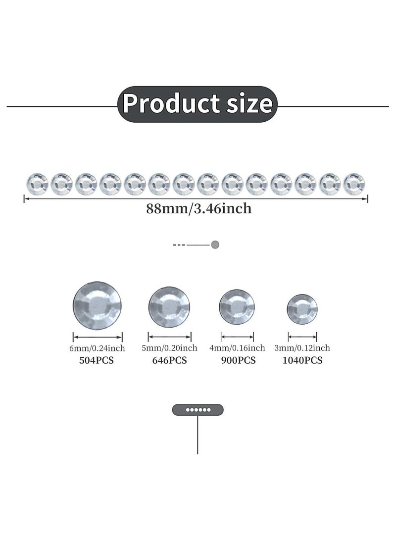 3090Pcs 4 Sheets Rhinestone Stickers 3/4/5/6 mm Self Adhesive Craft Rhinestones Gems for Face Eyes Makeup Hair Body (White-3/4/5/6mm) - Image 3