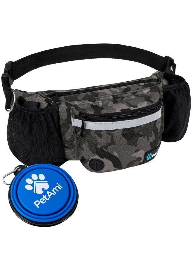 PetAmi PetAmi Dog Fanny Pack, Treat Pouch for Dog Walking, Training, Built in Poop Bag Dispenser, Water Bottle Holder, Collapsible Bowl, Pet Treat Waist Belt for Hiking, Running, Kibbles (Camo Black) - Image 1