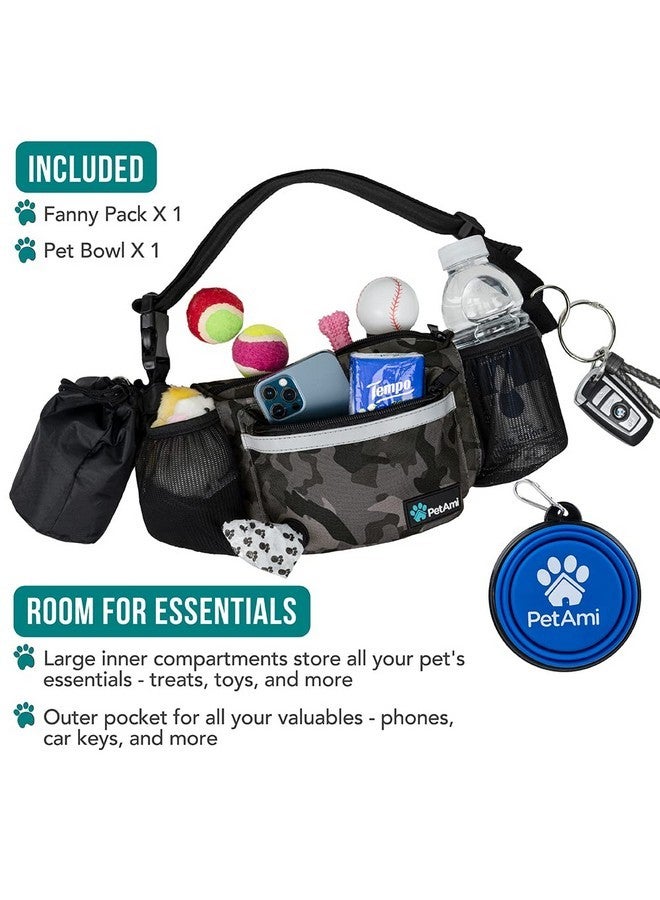 PetAmi PetAmi Dog Fanny Pack, Treat Pouch for Dog Walking, Training, Built in Poop Bag Dispenser, Water Bottle Holder, Collapsible Bowl, Pet Treat Waist Belt for Hiking, Running, Kibbles (Camo Black) - Image 2