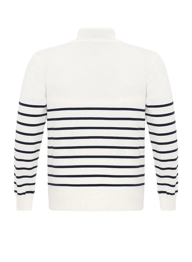 FELIX HARDY Ecru Half Zipper Striped Pullover for Men | Best Price UAE