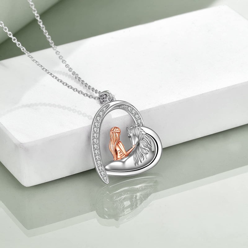 LUHE Horse Necklace for Women Sterling Silver Heart Shaped Feathering Horse Pendant with Cubic Zirconia Animal Jewelry Gift for Her - Image 3