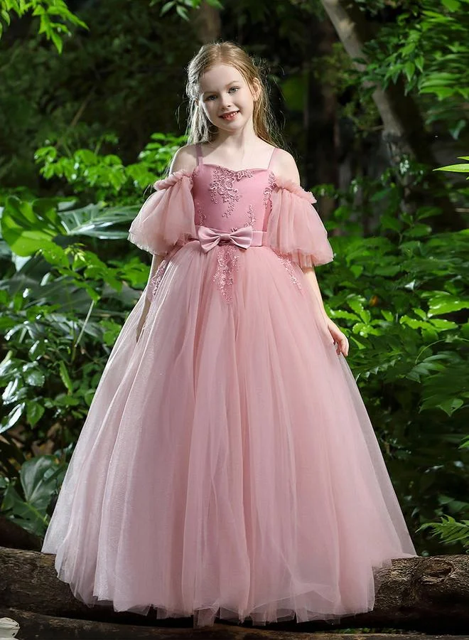 تايك تو فستان حفلات أميرة كتف بارد مزين بفيونكة وتفاصيل دانتيل للبنات