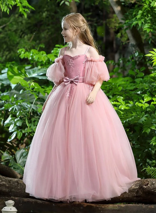 Take Two Girls Solid Lace Detail Bow Dcor Cold Shoulder Princess Party  Maxi Dress for Women | Best Price Qatar