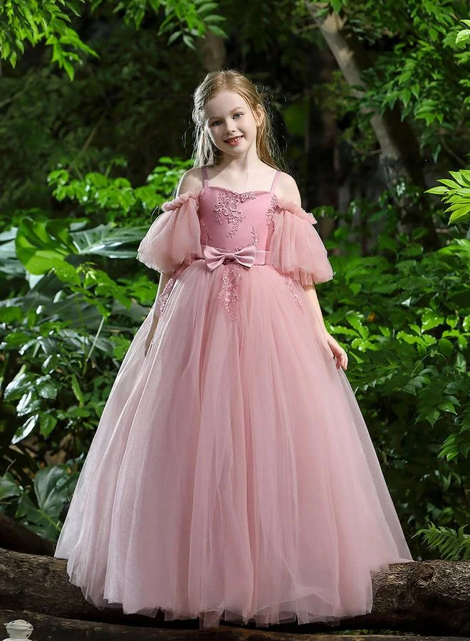 تايك تو فستان حفلات أميرة كتف بارد مزين بفيونكة وتفاصيل دانتيل للبنات