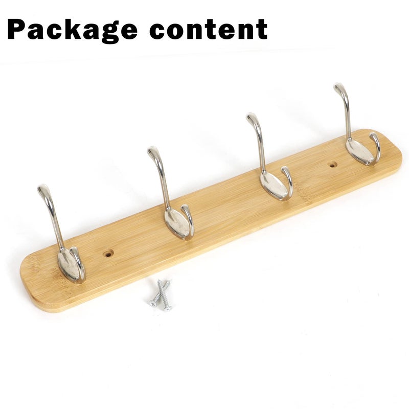 HOKIPO Bamboo Wooden Wall Mounted Hook Rail for Hanging Clothes 4 Hooks Rail AR3831
