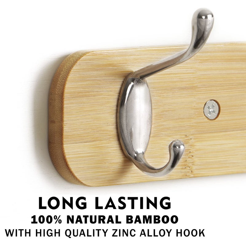 HOKIPO Bamboo Wooden Wall Mounted Hook Rail for Hanging Clothes 4 Hooks Rail AR3831