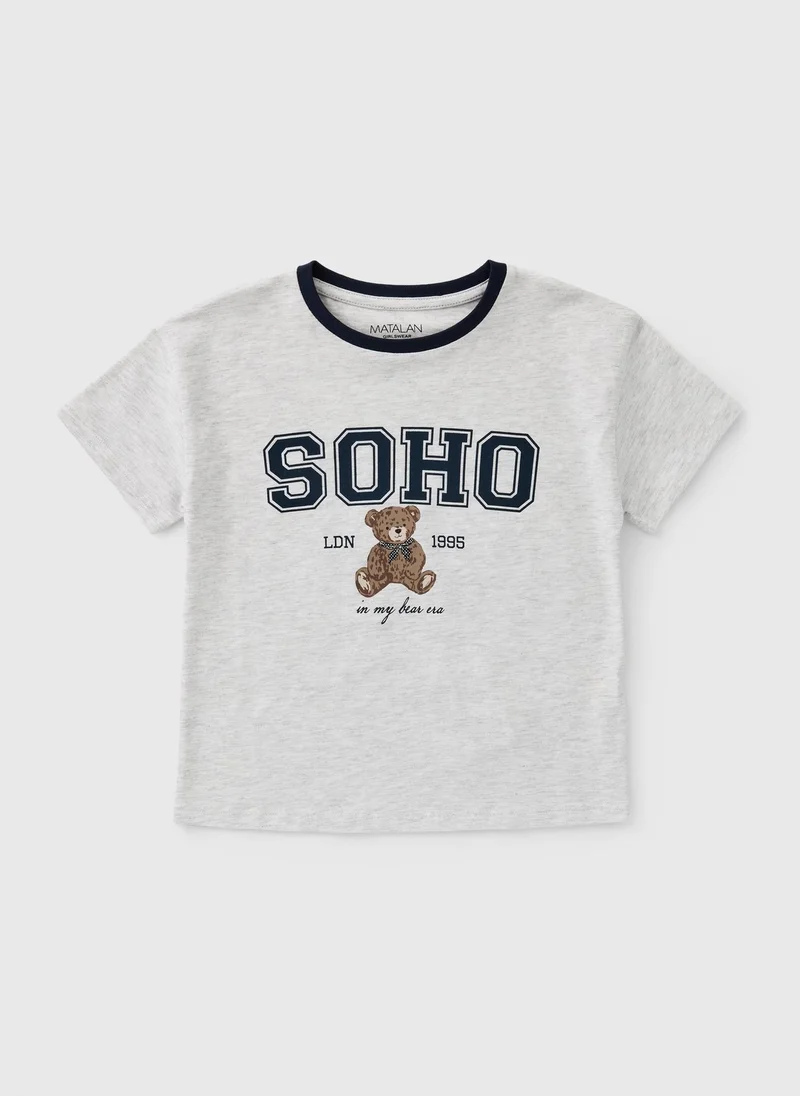 ماتلان Girls Grey Teddy Bear Graphic T-Shirt