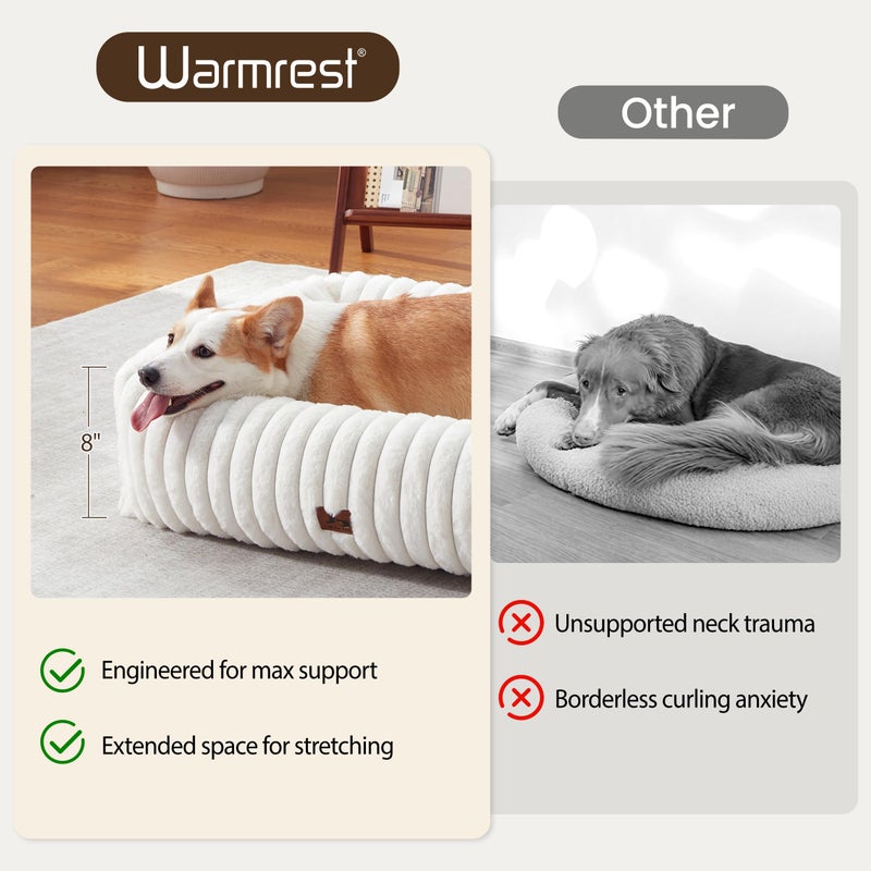 Warmrest Washable Dog Bed for Small Medium Dogs - Rectangle Orthopedic Corduroy Fleece Pet Bed with Removable Cover and Nonskid Bottom, Calming Puppy Bed Soft Pet Sofa, Cream(30x24x8inchs) - Image 5