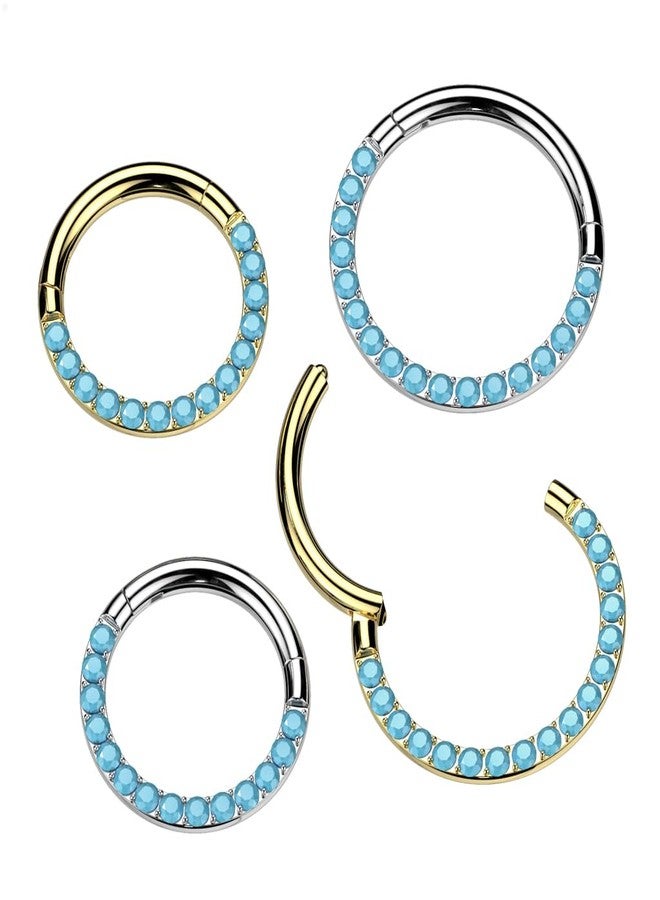 Pierced Owl 16GA ASTM F-136 Implant Grade Titanium Synthetic Turquoise Lined Front Hinged Segment Clicker Ring (Gold Tone, 10mm Diameter) - Image 3
