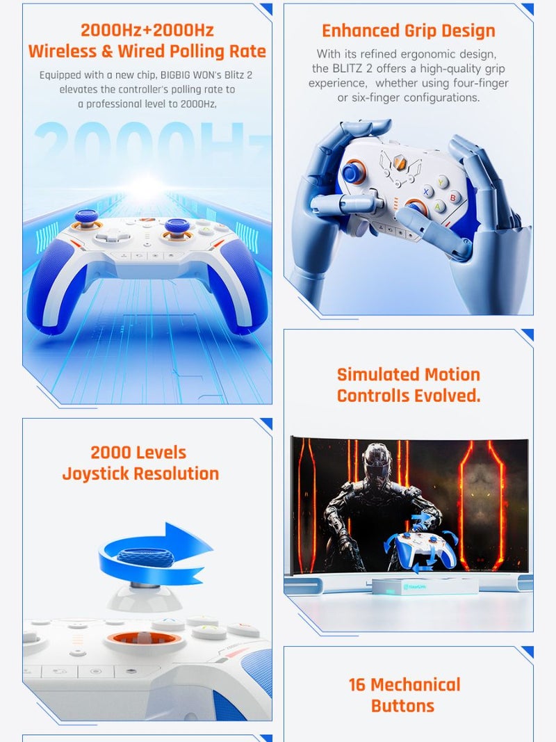 Bigbig WON Blitz 2 Wireless Bluetooth Gamepad Controller with Somatosensory Controls, 2000Hz Polling Rate - Image 5