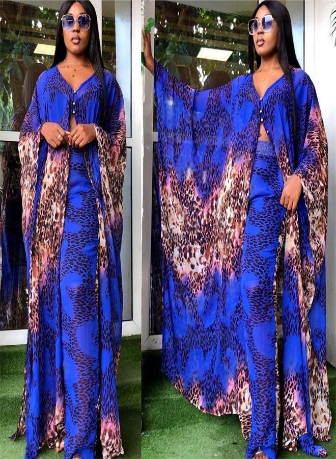 Loquat Chiffon Cardigan Loose Oversized Trousers Two-Piece Suit Abaya Multicolour