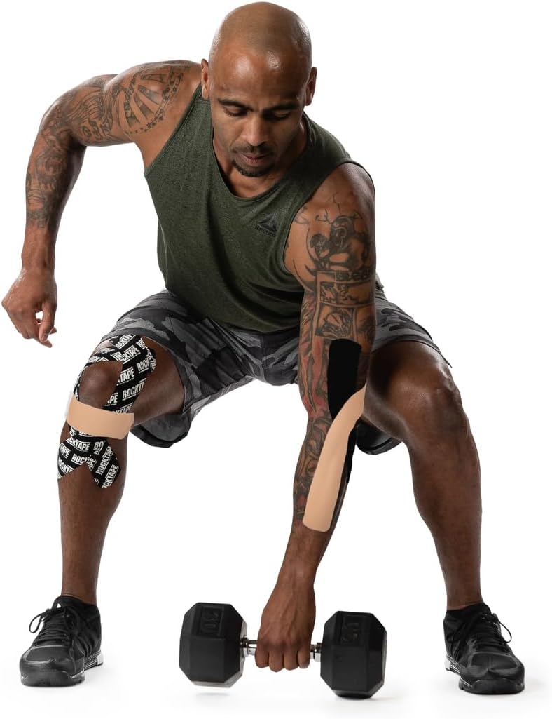 ROCKTAPE شريط كينيسيوجيا هيدرو من روك تيب للرجال والنساء 5 سم × 5 م لفة شريط رياضي مرن علاجي مقاوم للماء لشعاع الكتف والكاحل والمرفق والمعصم وآلام الساق ودعم الركبة بيج - Image 4