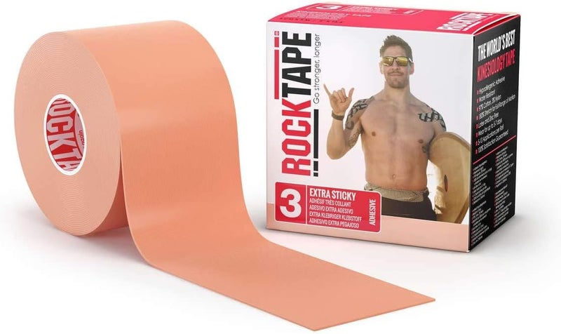 ROCKTAPE شريط كينيسيوجيا هيدرو من روك تيب للرجال والنساء 5 سم × 5 م لفة شريط رياضي مرن علاجي مقاوم للماء لشعاع الكتف والكاحل والمرفق والمعصم وآلام الساق ودعم الركبة بيج - Image 1