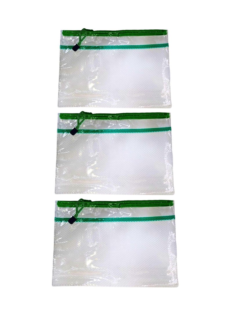 B5 Zipper Pouch Zipper Bags, Waterproof Zipper Pouch, Mesh Zipper Pouch Bags, Plastic Document Pouch, Zipper File Bags for Office Supplies (Pack of 3) - Image 1