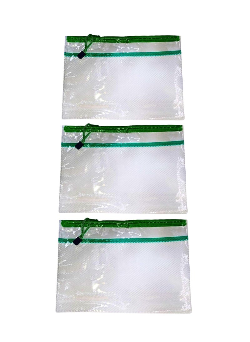 B5 Zipper Pouch Zipper Bags, Waterproof Zipper Pouch, Mesh Zipper Pouch Bags, Plastic Document Pouch, Zipper File Bags for Office Supplies (Pack of 3) - Image 2