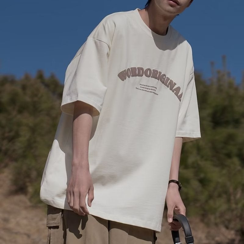 Simple three-dimensional letter short sleeve T-shirt men's summer Japanese fashion brand round neck half sleeve t-shirt - Image 3
