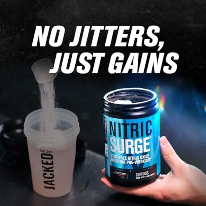 Jacked Factory مسحوق ما قبل التمرين خالي من المنشطات من جاكتد فاكتر نيتريك سيرج - مكمل أكسيد النيتريك خالي من الكافيين مع كرياتين كون-كريت، إل سيترولين، وجلسيرول جليسرسايز - أناناس مانجو، 30 حصة - Image 2