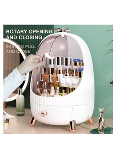 NOVOLAN NOVOLAN Makeup Organizer Storage Box Cosmetic Storage Brush Holder Storage Display Nail Polish 360 Degree Rotating Desktop Drawer Type with LED Light Dressing Table Dust-proof Storage (Yellow)  - Image 3