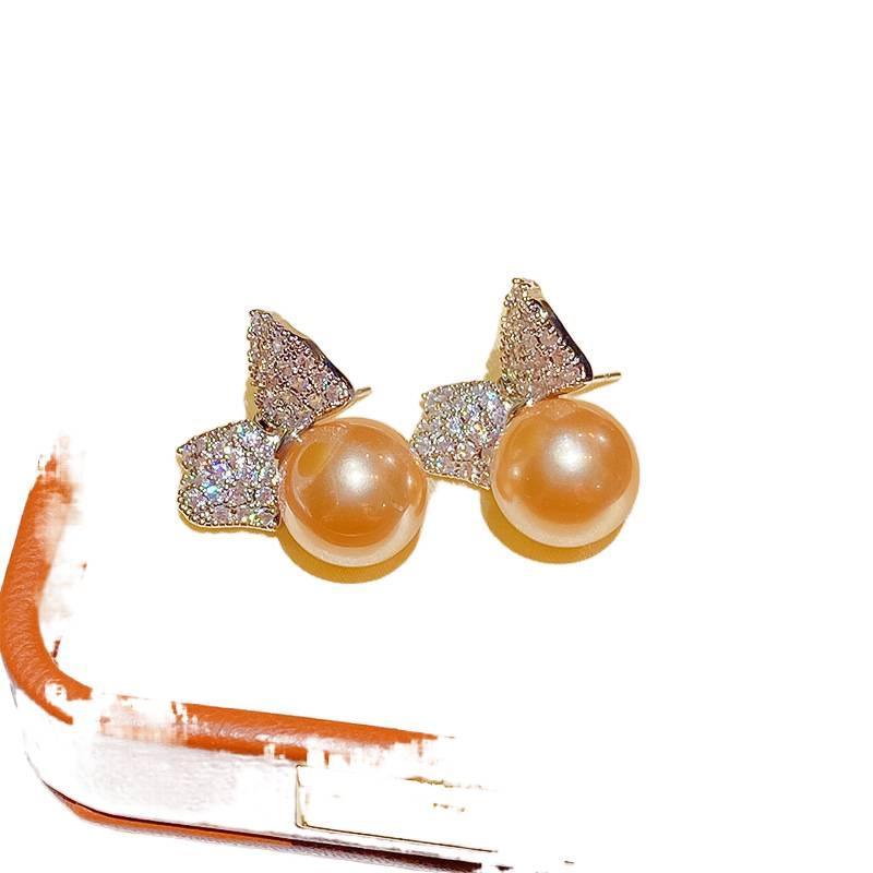 DGG White Gold Pearl Earrings with Rhinestone Detail and White Gold Tone Finish and Drop Accent Lightweight Jewelry for Daily Wear and Dressy Styling - Image 3