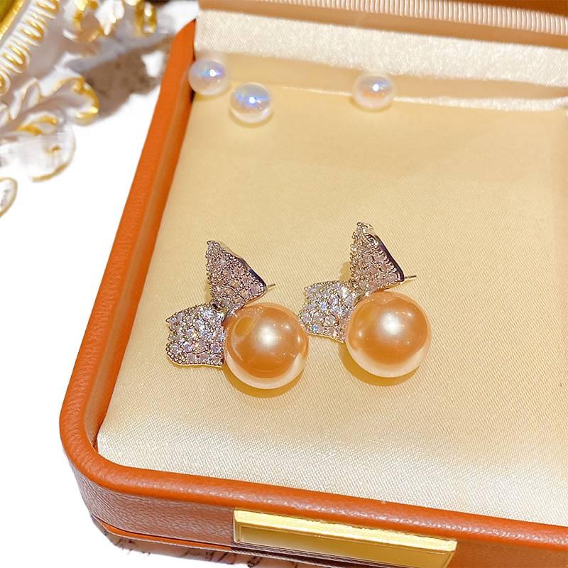 DGG White Gold Pearl Earrings with Rhinestone Detail and White Gold Tone Finish and Drop Accent Lightweight Jewelry for Daily Wear and Dressy Styling - Image 4