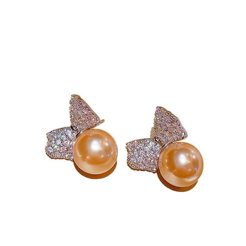 DGG White Gold Pearl Earrings with Rhinestone Detail and White Gold Tone Finish and Drop Accent Lightweight Jewelry for Daily Wear and Dressy Styling - Image 1