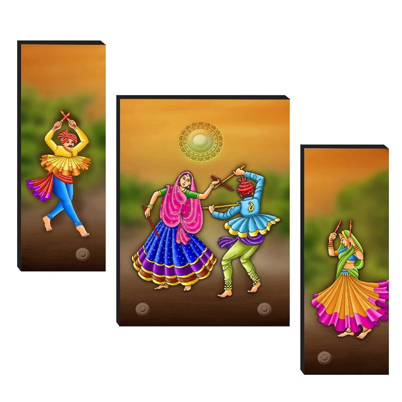 Masstone UV Laminated Village Traditional Couple Dance Wall Art Multicolor Modern Art 12 x 18 Inch Digital Reprint Set of 3