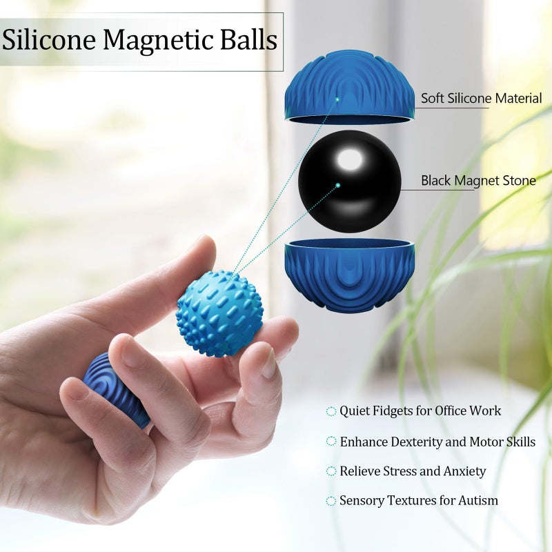 luckdoor Silicone Magnetic Balls Fidget Toys for Adults & Teens,4PCS Stress Relief Sensory Toys for Autism ADHD Anxiety,Fun Textures Gadgets,Office Desk Toy,Stocking Stuffers for Men Women Teen Gifts - Image 2