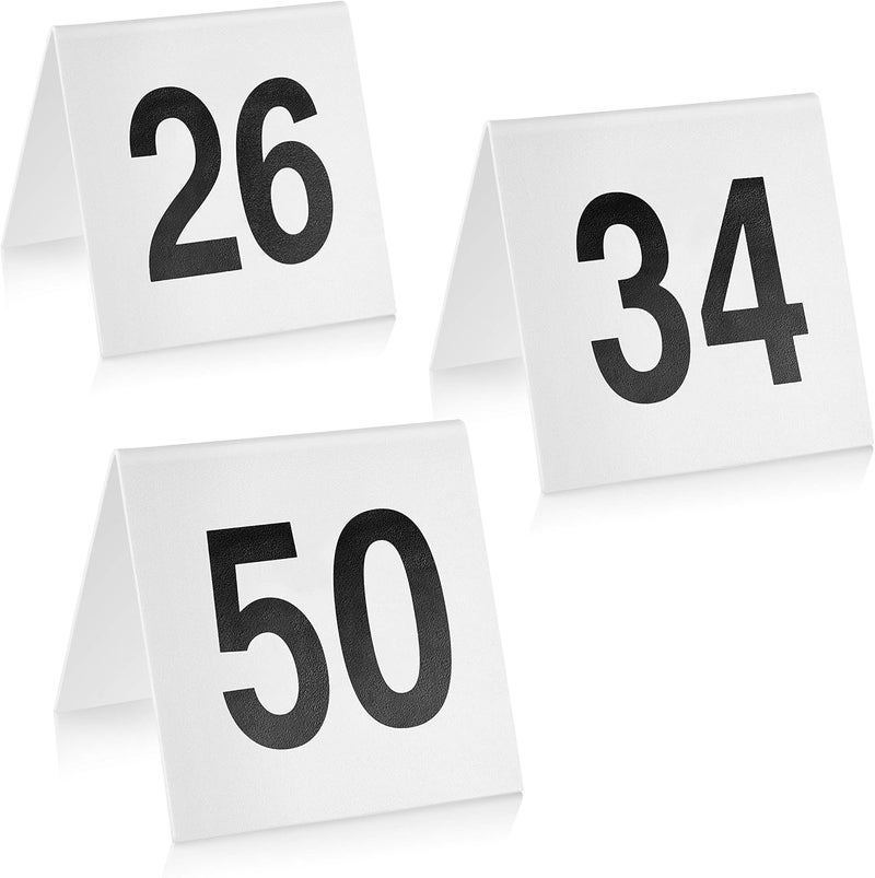 New Star Foodservice 27617 Stainless Steel Tent Style table Number Card (White 26-50 (3" x 3")) - Image 1