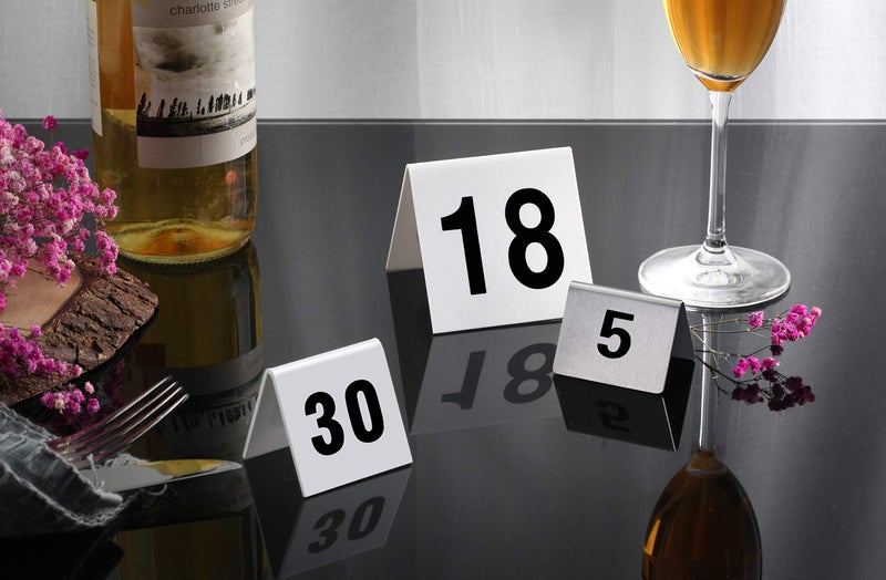 New Star Foodservice 27617 Stainless Steel Tent Style table Number Card (White 26-50 (3" x 3")) - Image 4
