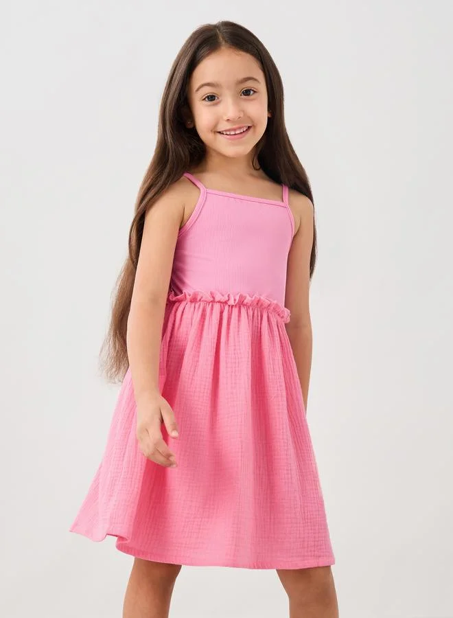 Styli Styli Girls Textured Square Neck Strappy Dress
