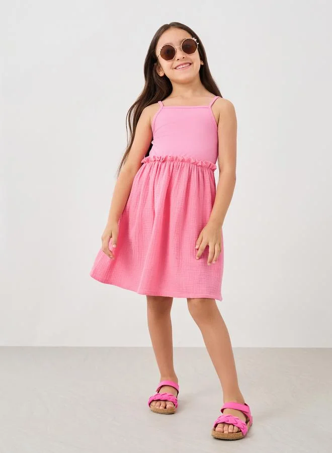 Styli Styli Girls Textured Square Neck Strappy Dress