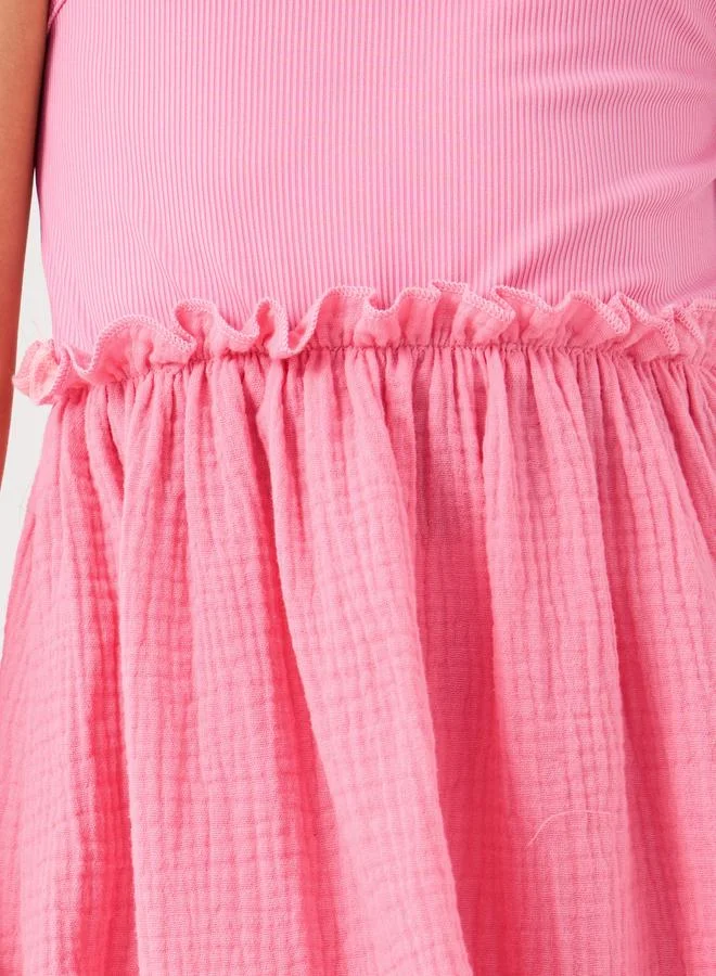 Styli Girls Textured Square Neck Strappy Dress