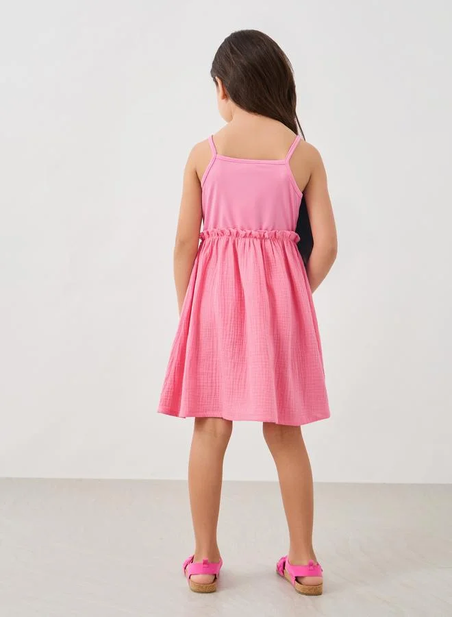 Styli Girls Textured Square Neck Strappy Dress