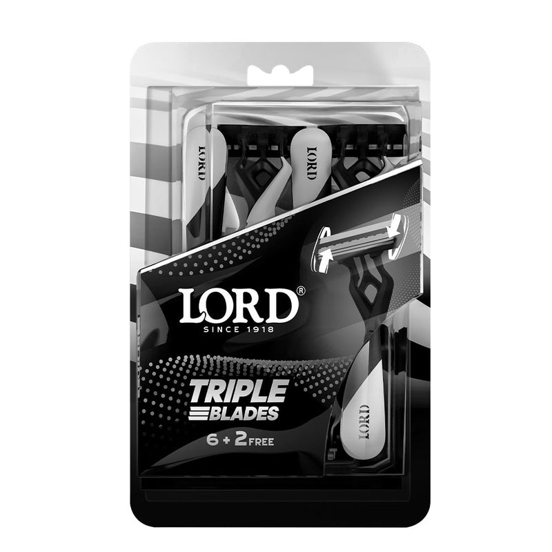 Lord Triple White Blades Disposable Razors (6+2 Free)- Premium Pack