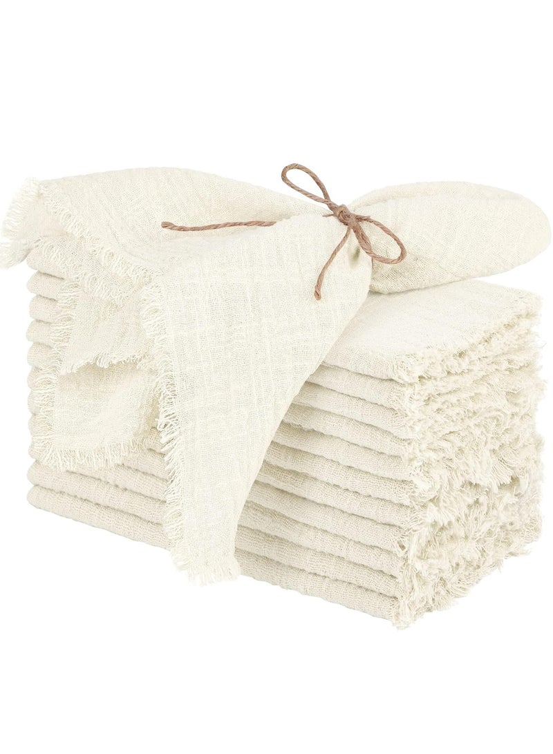 JOGAMS Cotton Linen Cloth Napkins, 12 Pcs Handmade with Fringe, 17 x 17" Soft Square Rustic Dinner Napkins for Weddings, Parties - Image 1