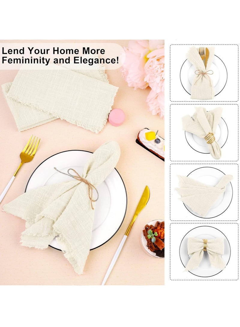 JOGAMS Cotton Linen Cloth Napkins, 12 Pcs Handmade with Fringe, 17 x 17" Soft Square Rustic Dinner Napkins for Weddings, Parties - Image 2
