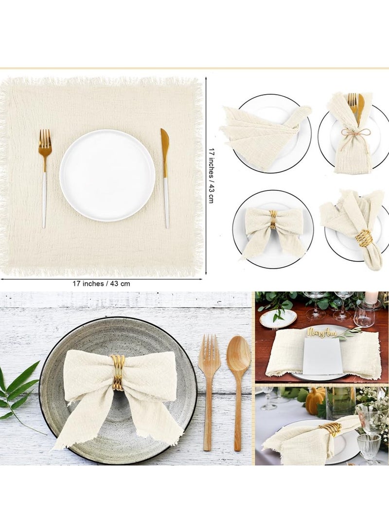 JOGAMS Cotton Linen Cloth Napkins, 12 Pcs Handmade with Fringe, 17 x 17" Soft Square Rustic Dinner Napkins for Weddings, Parties - Image 5