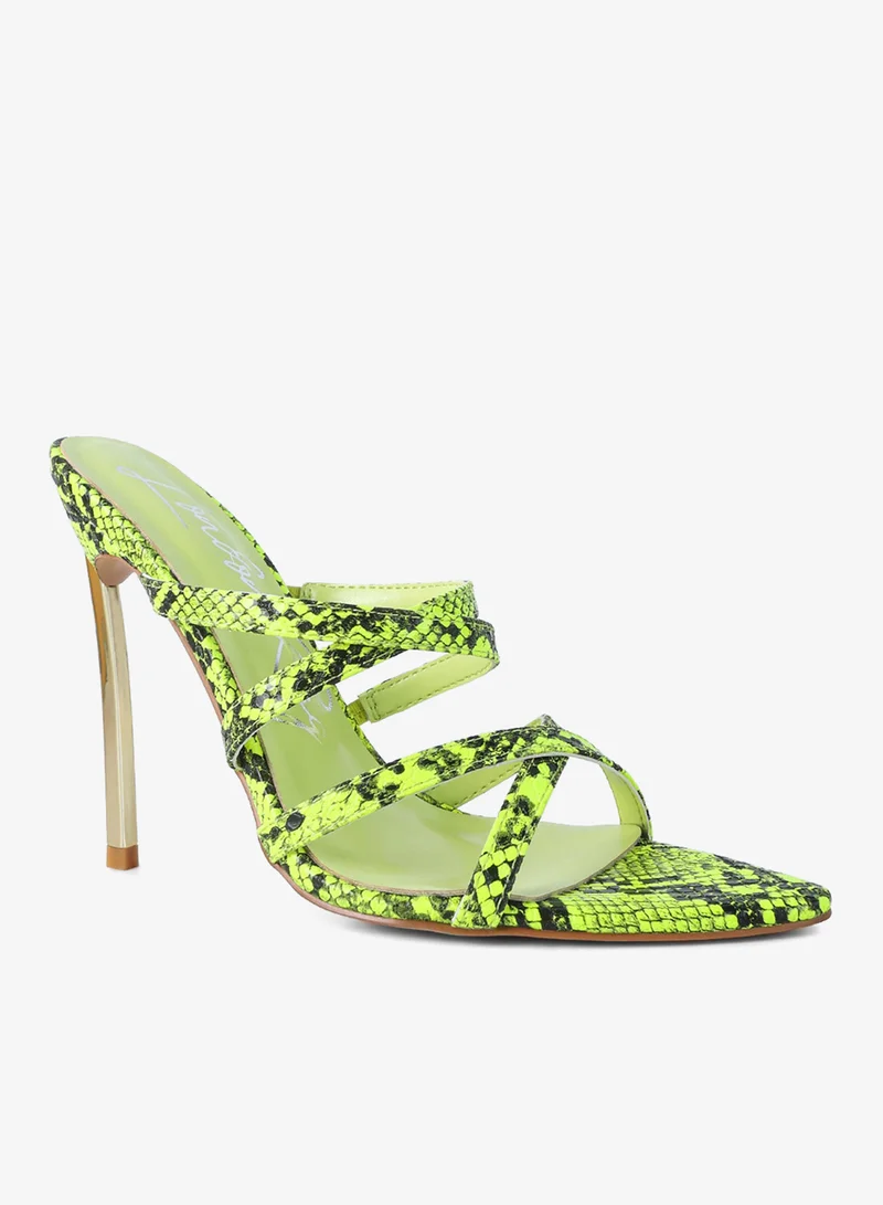 London Rag Neon Yellow Neon Snake Print High Heeled Sandals for Women | Best Price UAE