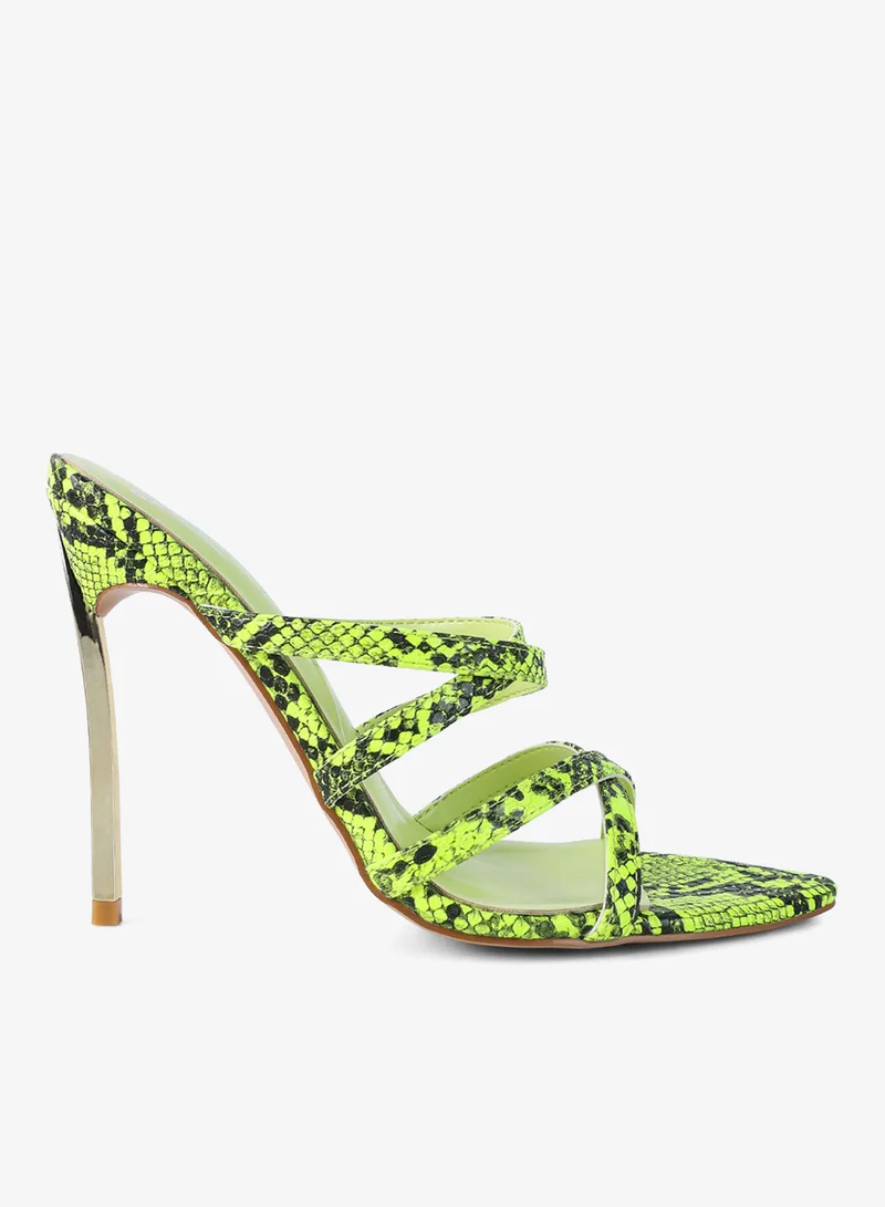 Neon Snake Print High Heeled Sandals