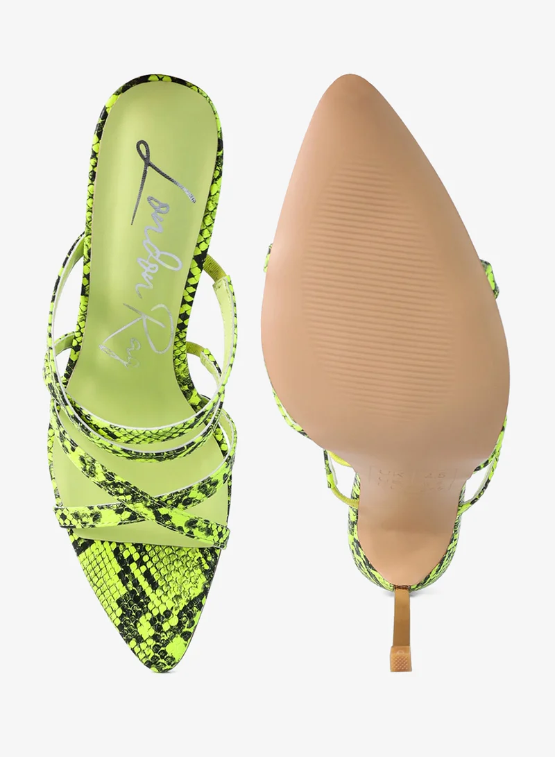 London Rag Neon Yellow Neon Snake Print High Heeled Sandals for Women | Best Price UAE