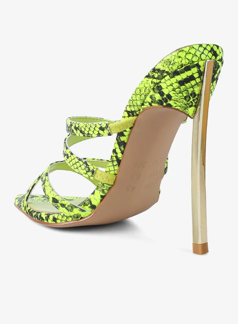 London Rag Neon Yellow Neon Snake Print High Heeled Sandals for Women | Best Price UAE