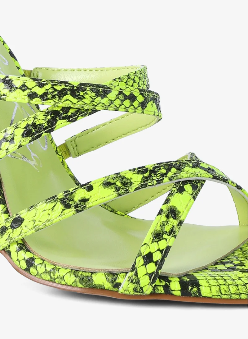 London Rag Neon Yellow Neon Snake Print High Heeled Sandals for Women | Best Price UAE