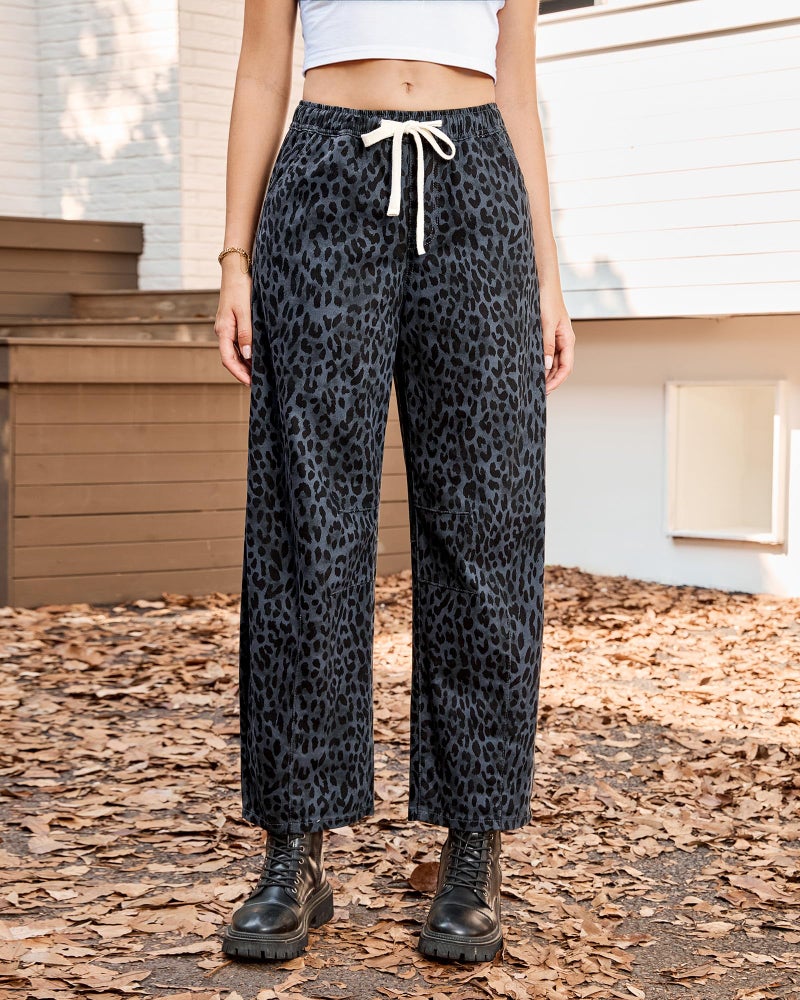 Vetinee Barrel Jeans Women Leopard Print High Rise Wide Leg Jeans for Women Barrel Pants High Waisted Pull On Cheetah Pants Gray Cheetah Small - Image 4