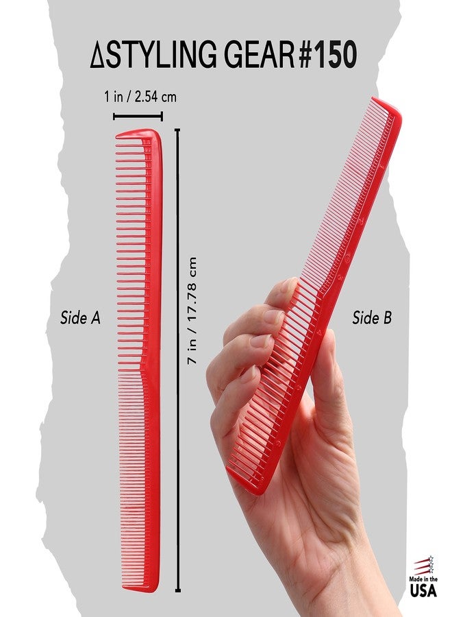 Styling Gear #150 Hair Combs Set Of 6. Barber Cutting, Pocket-Sized Combs For Men And Women, For Hair Stylists, Beard, Mustache Grooming. Made In USA (Red) - Image 2