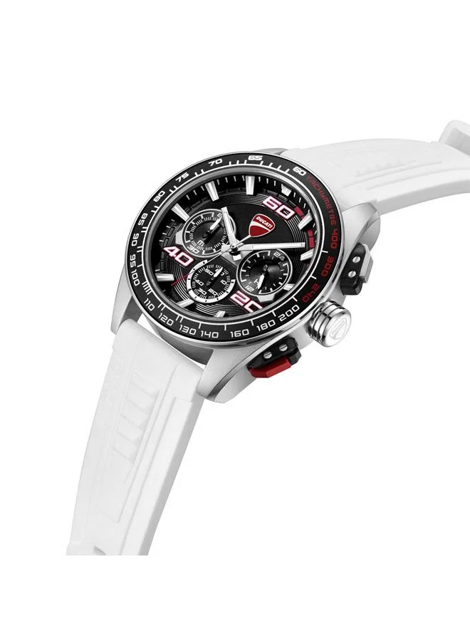 Ducati DT011 Black Dial White Silicone Strap Chronograph Watch for Men - 44mm