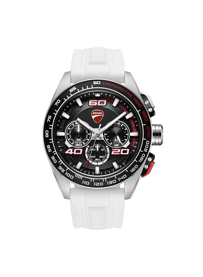 Ducati DT011 Black Dial White Silicone Strap Chronograph Watch for Men - 44mm