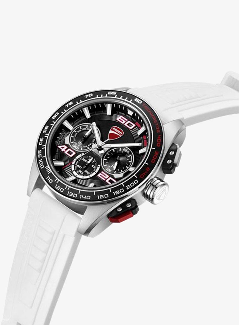 Ducati DT011 Black Dial White Silicone Strap Chronograph Watch for Men - 44mm - Image 2