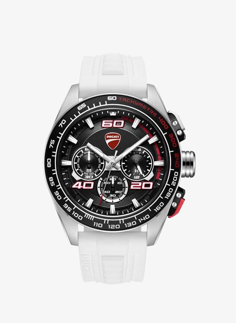 Ducati DT011 Black Dial White Silicone Strap Chronograph Watch for Men - 44mm - Image 1